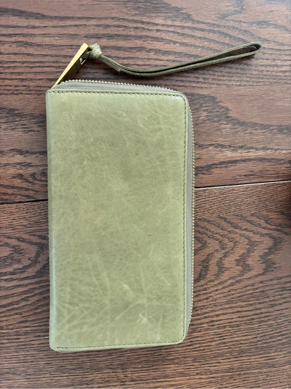 margot Olive Green Leather Zip Wristlet Wallet